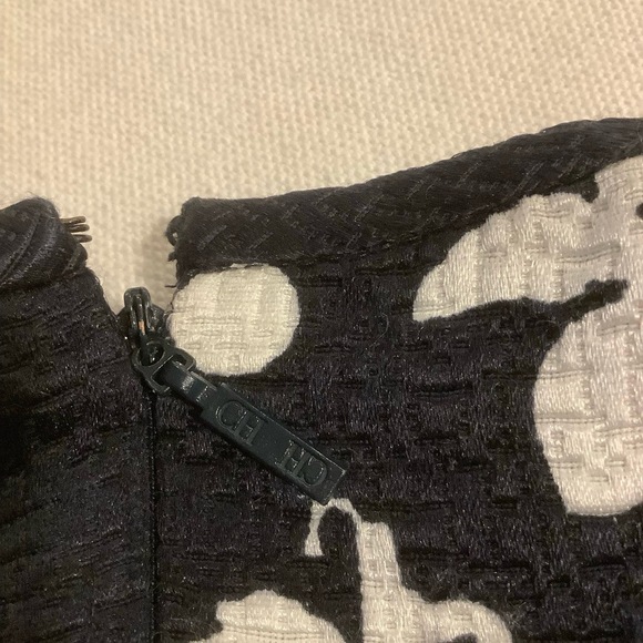 Carolina Herrera Sz6 Black White Floral Sleeveless Sheath Dress Piping Designer - Picture 8 of 9